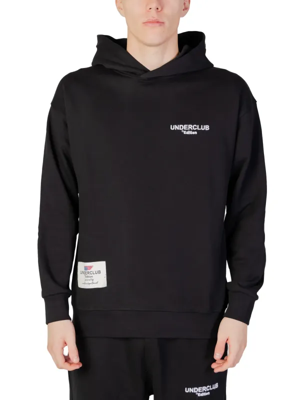 Schwarzer Kapuzenpullover mit weißem Logo