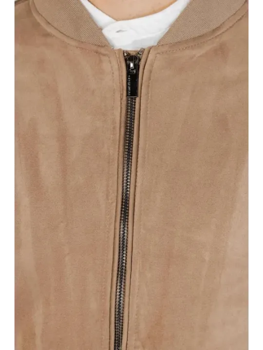 Tanfarbenes Wildlederjacke mit Reißverschluss