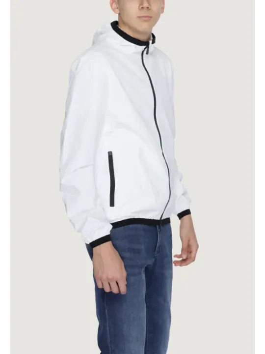 Weiße Bomberjacke mit schwarzem Besatz