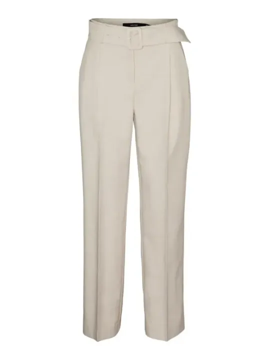 Cremefarbene Vero Moda Stoffhose mit Gürtel