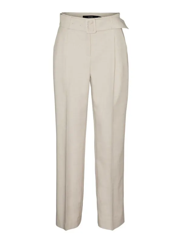 Cremefarbene Vero Moda Stoffhose mit Gürtel