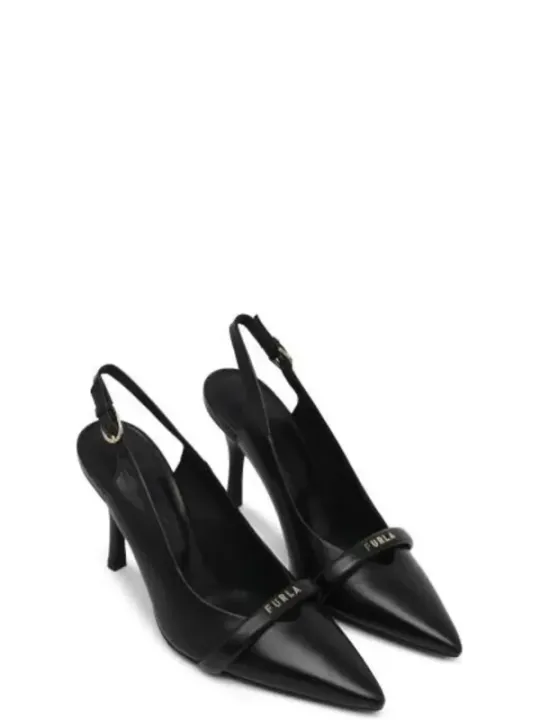 Schwarze Furla Leder Slingback High Heels