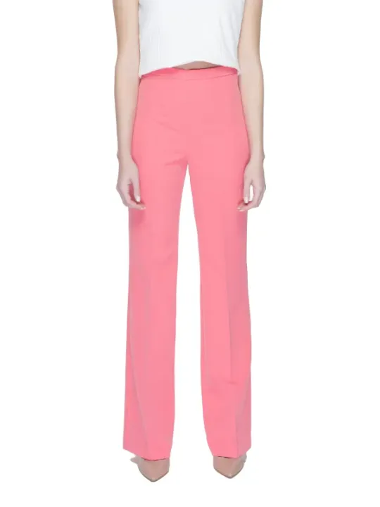 Pinke, hochtaillierte, gerade geschnittene Hose