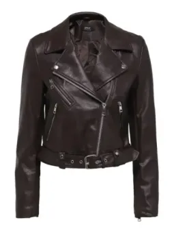 Schwarze Lederjacke im cropped Bikerstil ONLY