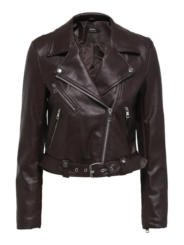 Schwarze Lederjacke im cropped Bikerstil ONLY