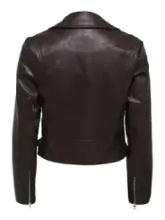 Dunkelbraune Lederjacke schlanker Schnitt