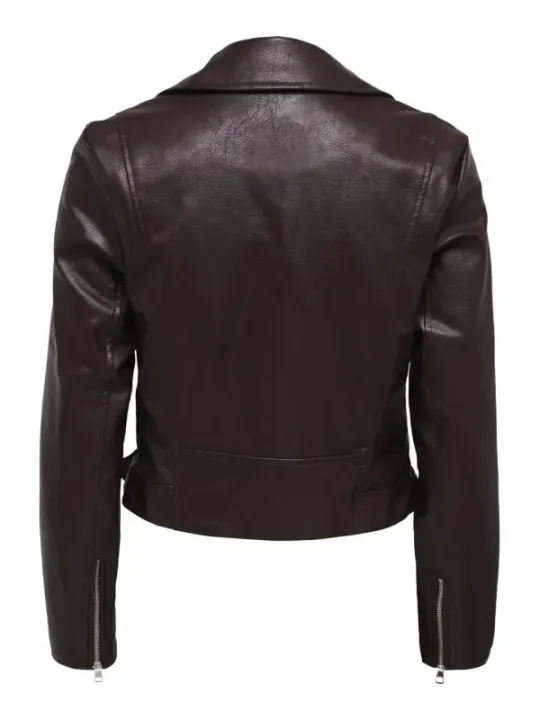 Dunkelbraune Lederjacke schlanker Schnitt