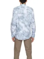 Blaugrünes Blattmuster Herren Hemd