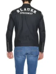 Schwarze Blauer Satinjacke mit Reißverschluss