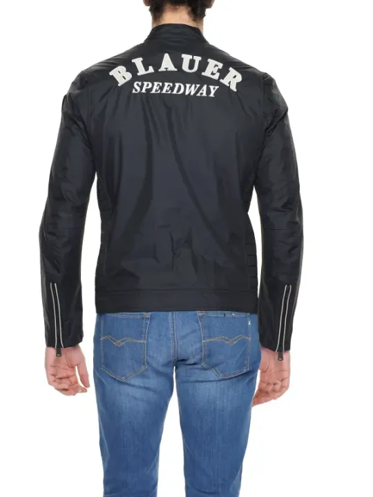 Schwarze Blauer Satinjacke mit Reißverschluss