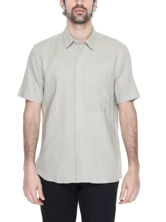 Leichtgraues Baumwollhemd mit Knopfleiste