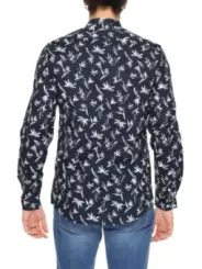 Marineblaues Hemd mit weißem Blumenmuster