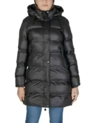 Schwarze, gepolsterte Daunenjacke mit Kapuze