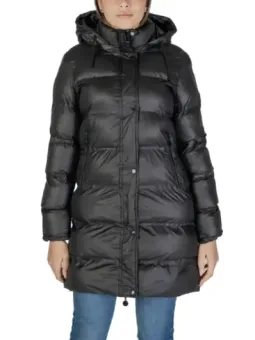 Schwarze, gepolsterte Daunenjacke mit Kapuze