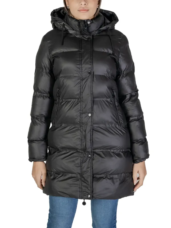 Schwarze, gepolsterte Daunenjacke mit Kapuze
