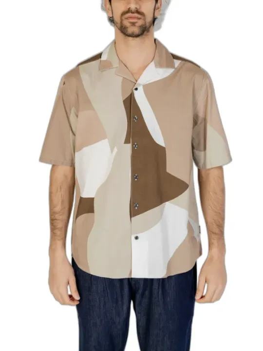 Beiges Kurzarmhemd mit Knopfleiste