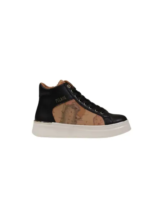 Schwarze Leder High-Top Sneaker