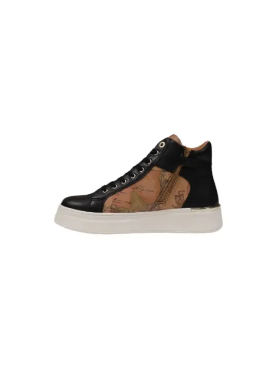 Schwarze Leder-Sneaker mit Kartenmuster