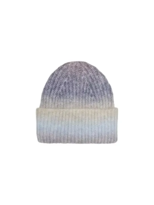 Grau-Beige Ombre Strickmütze gerippt