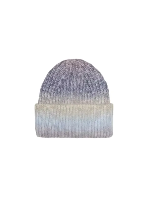 Grau-Beige Ombre Strickmütze gerippt