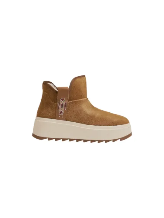 Tan Wildleder High-Top Strassstiefel