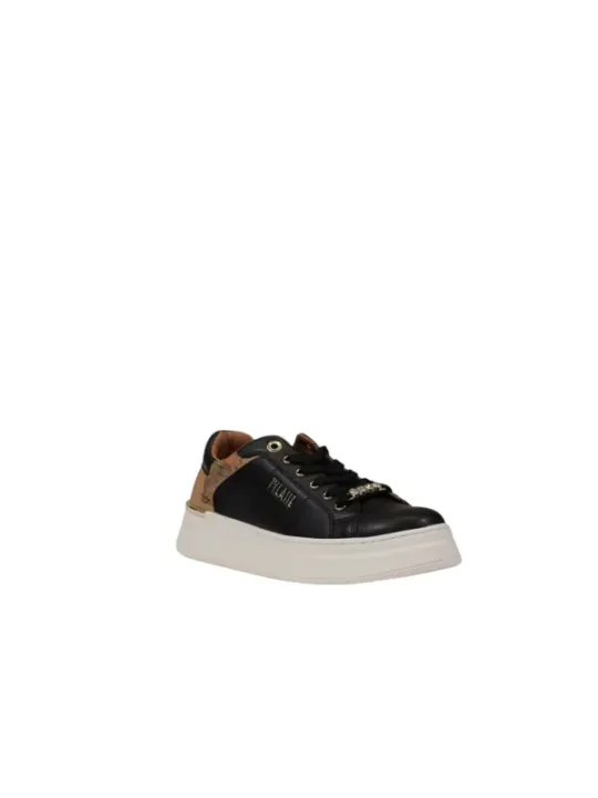 Schwarze Leder-Sneakers mit Havana-Absatz