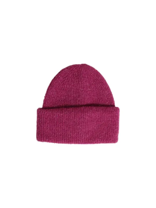 Magenta Strickmütze mit hochgeschlagenem Rand