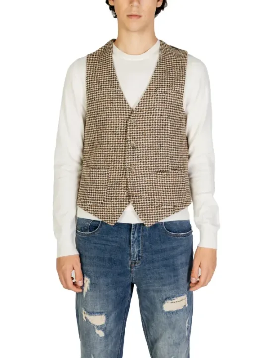 Gianni Lupo Tweed Herrenweste braun-weiß
