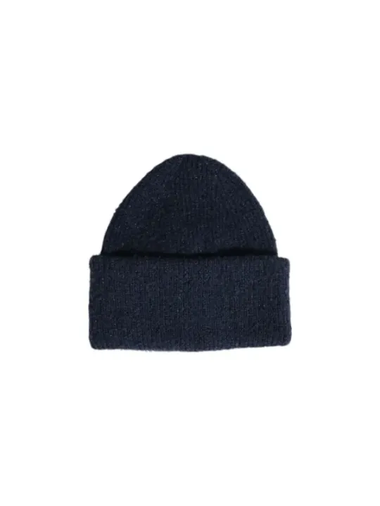 Graue Wollmütze mit schwarzem Bund