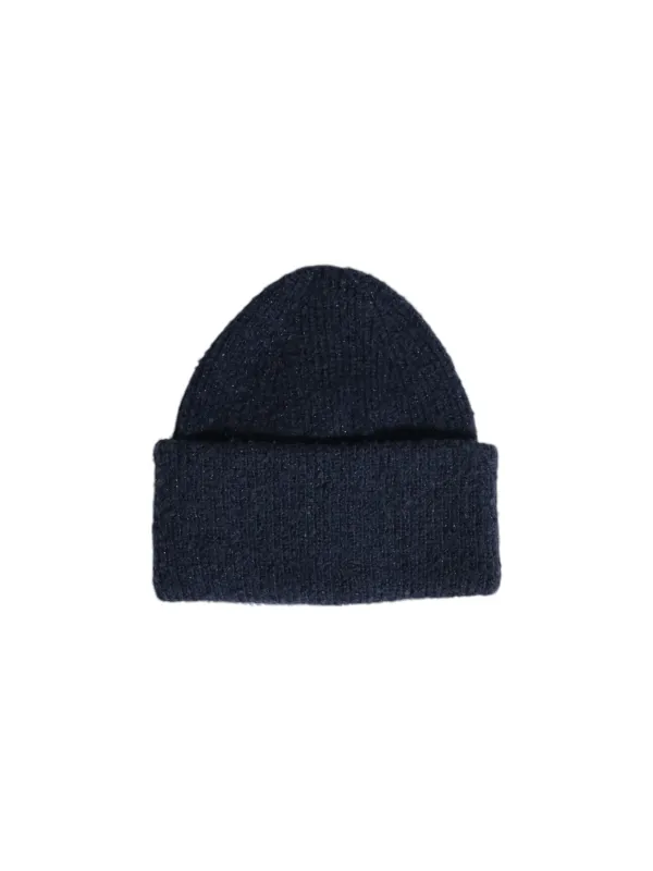 Graue Wollmütze mit schwarzem Bund