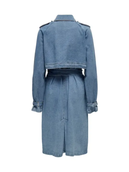 Langer Denimmantel mit cropped Top