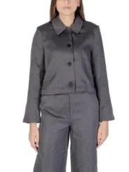 Grauer Damen-Blazer mit Fischgrätmuster