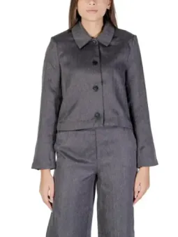 Grauer Damen-Blazer mit Fischgrätmuster