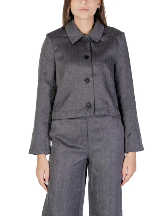 Grauer Damen-Blazer mit Fischgrätmuster