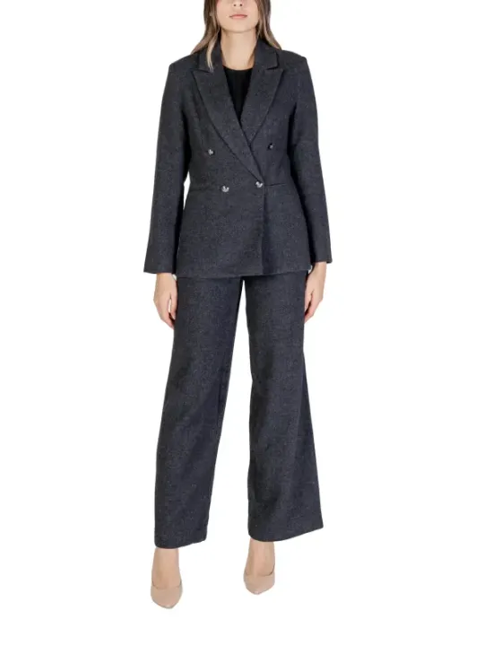 Dunkelgrauer Damen-Hosenanzug mit Peplum