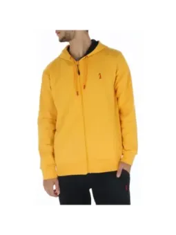 Gelbe Kapuzenjacke mit rotem Logo