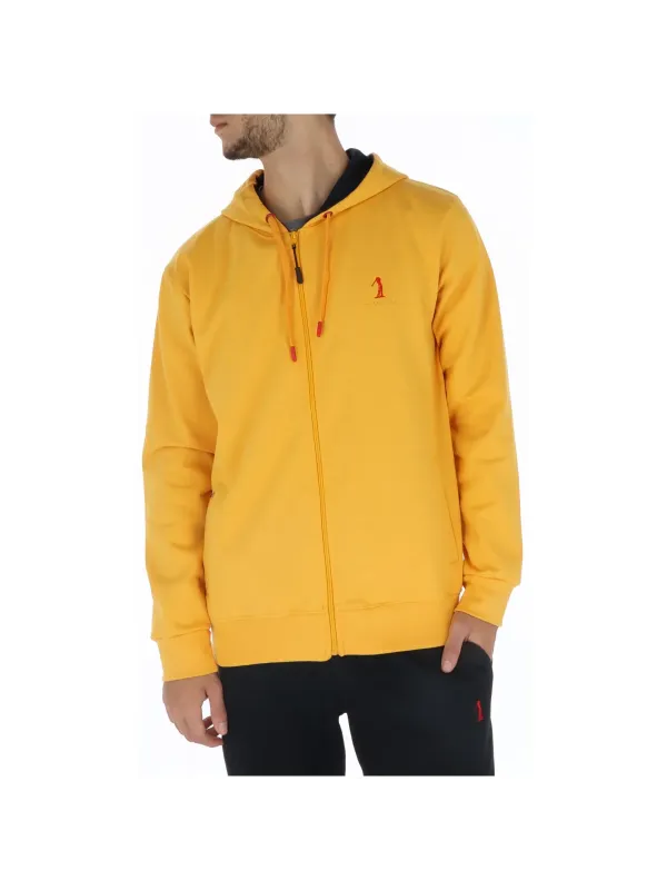 Gelbe Kapuzenjacke mit rotem Logo
