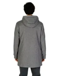 Grauer Wollmantel mit Kapuze