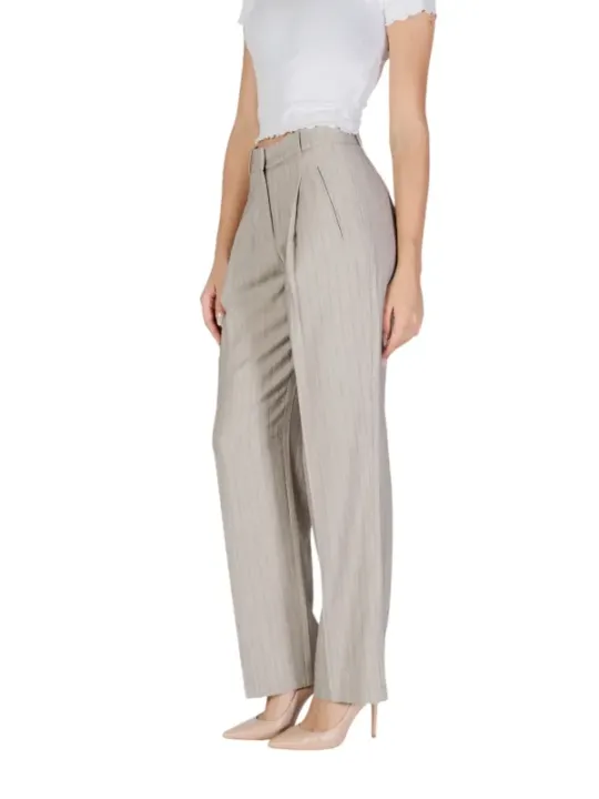 Beige Stoffhose mit hoher Taille