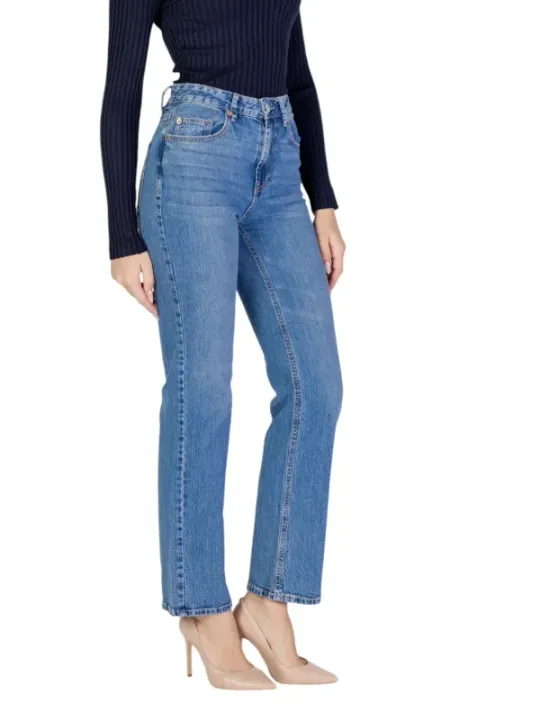 Helle, hochtaillierte Jeans mit geradem Bein