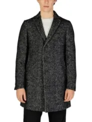 Dunkelgrauer Wollmantel mit Fischgrätmuster