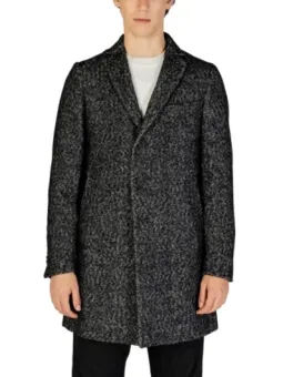 Dunkelgrauer Wollmantel mit Fischgrätmuster