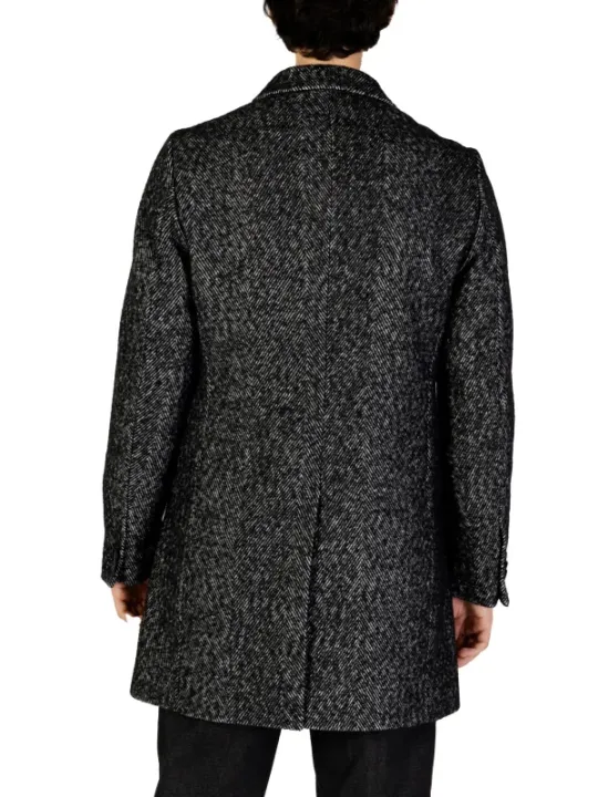 Wollmantel mit Fischgrätmuster hinten