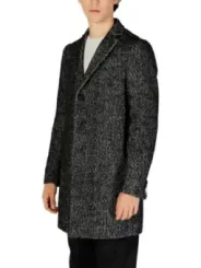 Dunkelgrauer Wollmantel mit Fischgrätmuster