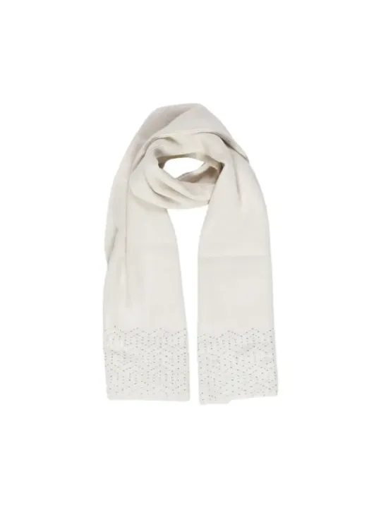 Cremefarbener Schal mit Silberbordüre