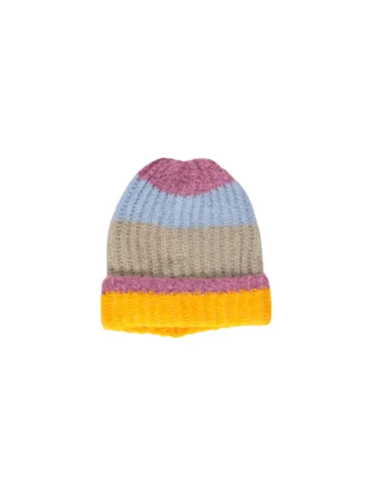 Gestrickte Mütze vertikale Streifen bunt