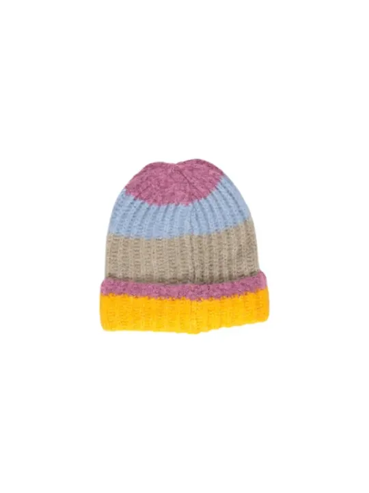 Mehrfarbige gestreifte Strickmütze Pieces 477576