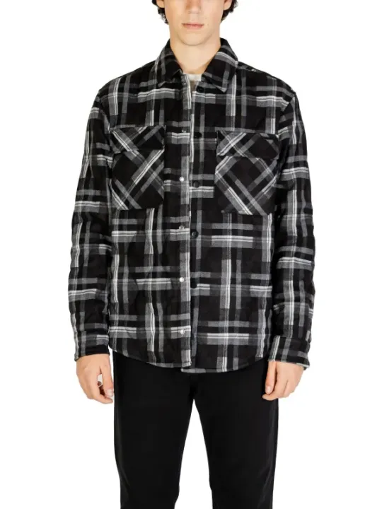 Schwarzes weißes Flanellhemd mit Taschen