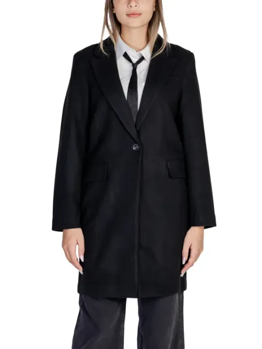 Oversized schwarzer Mantel mit Bindung