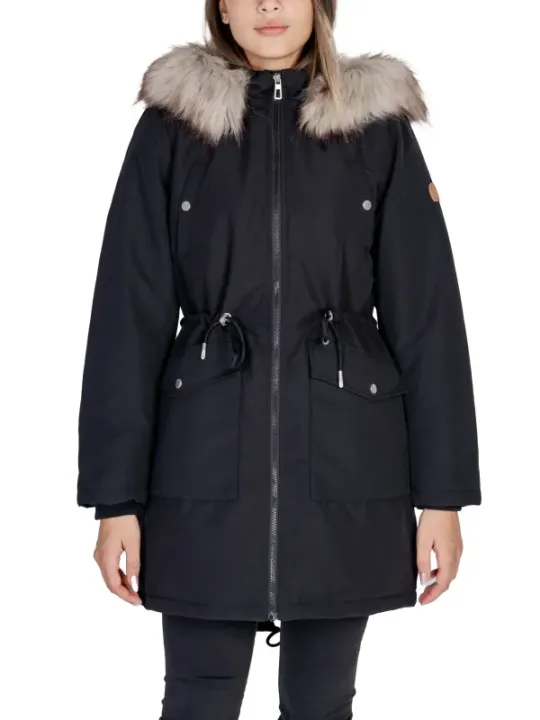 Schwarzer Wintermantel mit Kapuze